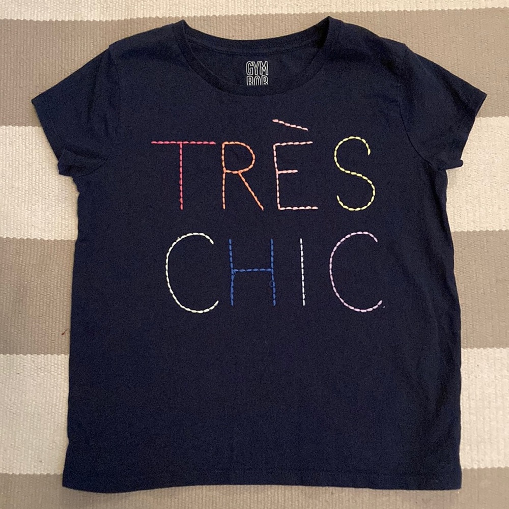 Gymboree Girls L (10-12)  Tres Chic Embroidered T-shirt Navy